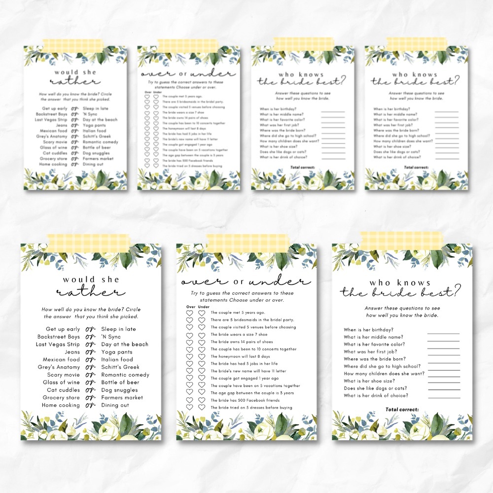Floral Bridal Shower Game Cards
